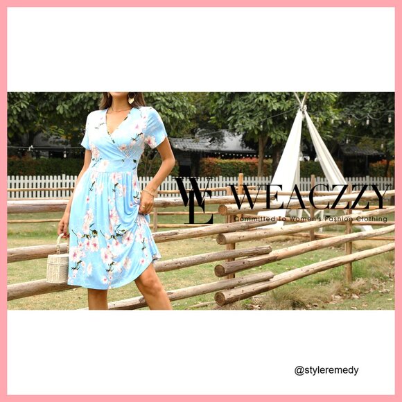 Short Sleeve V-Neck Floral Dress with Pockets, Casual Summer Swing - Picture 7 of 7